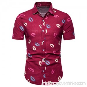 Men's Button Down Shirts Pattern Casual Fashion Printing Lapel Short Sleeve Red B07NJCM51K